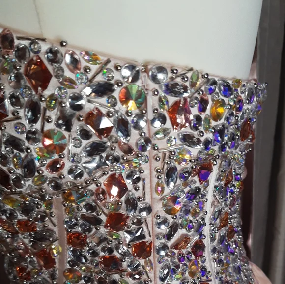 Bejeweled peach sweetheart short full skirt prom / party dress Goya London 10-12 - Picture 7 of 16